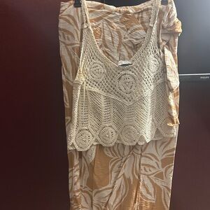 Crochet Top and Leaf Print Skirt Set